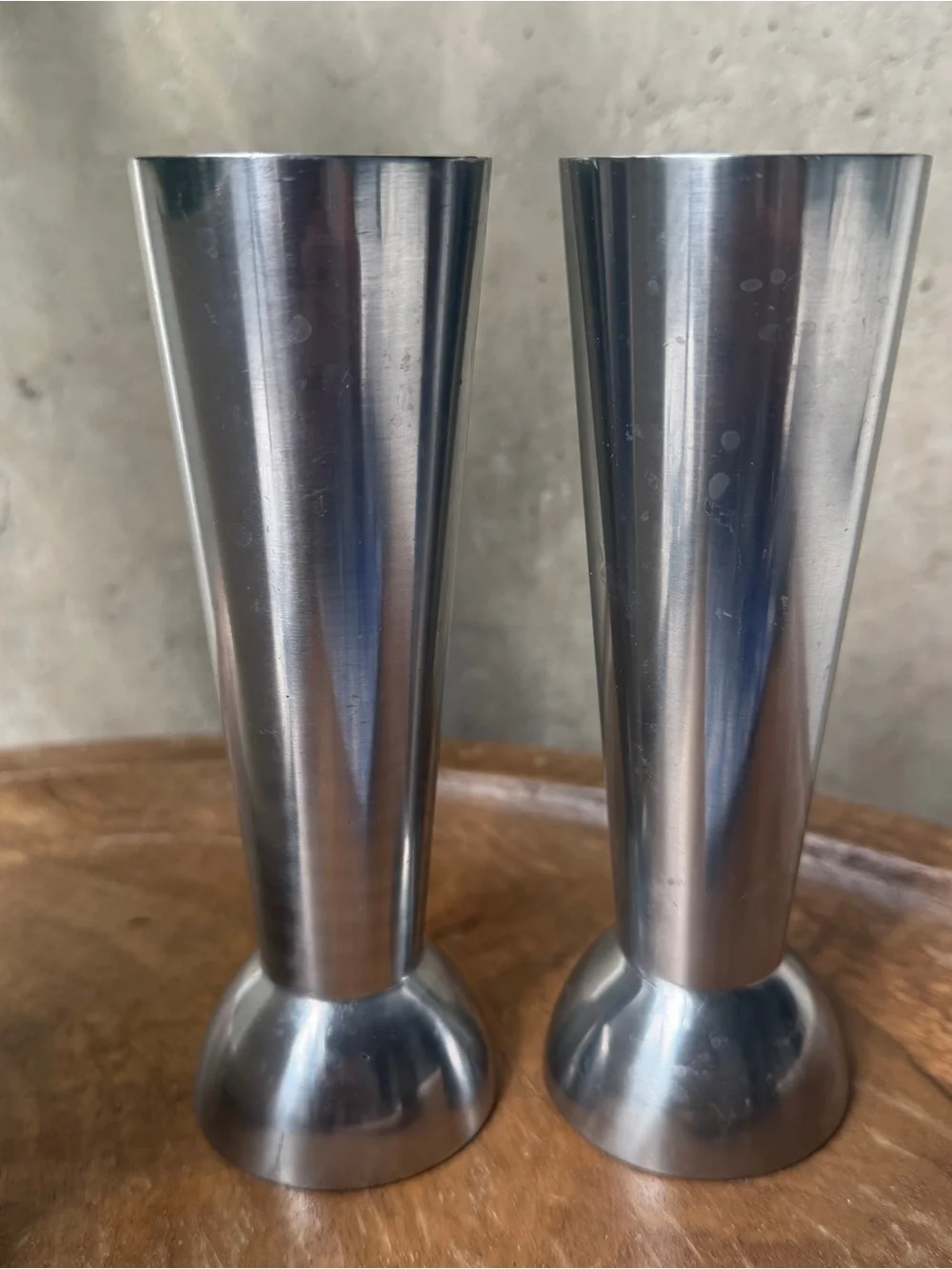 Scandinavian Design 2 Sided Tapered Silver Candlestick Holder Mid Century pair